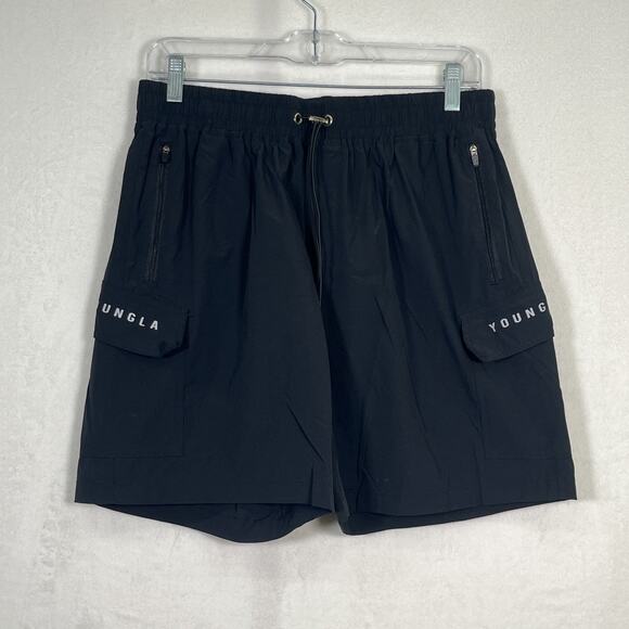 YoungLA Shorts Mens Large Black Weekender Cargo Athletic Gym Logo Bnfts Charity - Picture 1 of 14